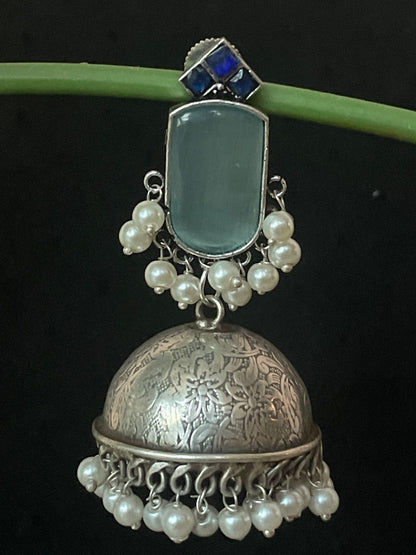 Monalisa Stone Top with Oxidized Heavy Dome Jhumka Earring