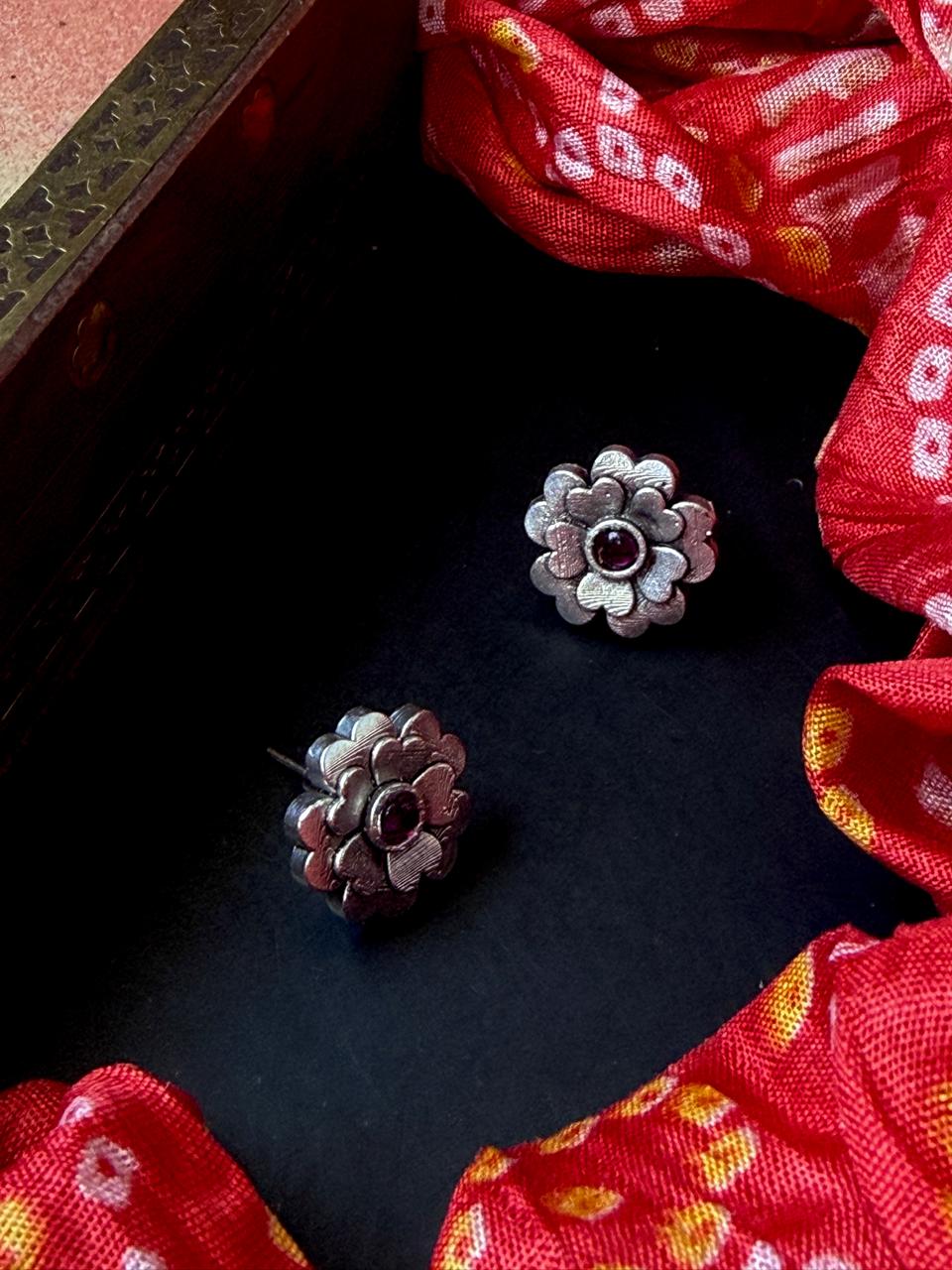 Oxidized Silver Replica Stud Earring