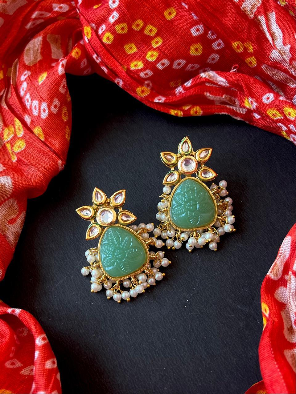 Monalisa Carving Stone Beaded Earring