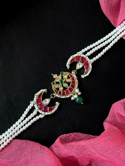 Kundan Pendant Pearl Three Layer Mala Choker Necklace