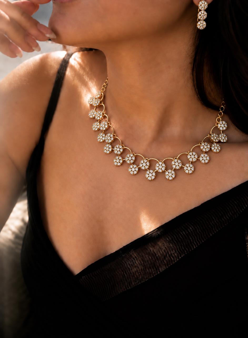 AD Stone Partywear Choker with Earring set