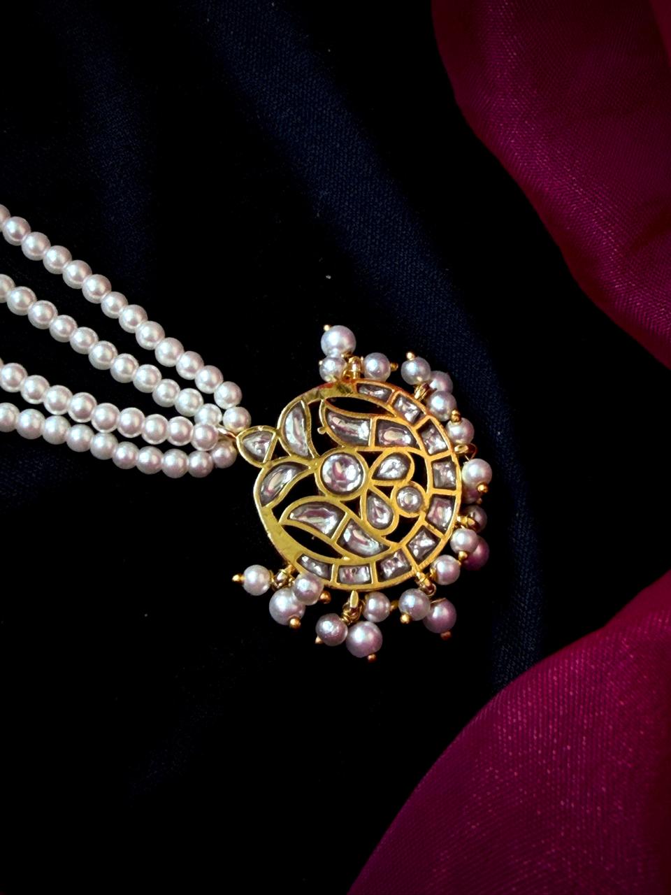 Pachi Kundan Pendant Pearl Mala Necklace