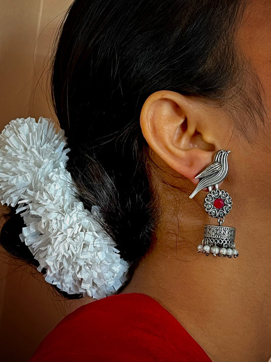 Oxidized Black Polish Bird Shape Dome Jhumka Earring
