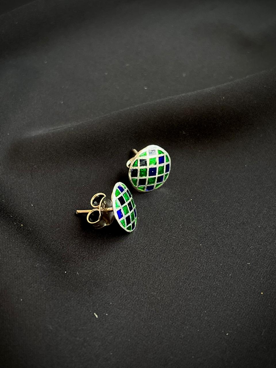 Meenakari Geometrical 92.5 Silver Stud Earring