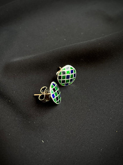 Meenakari Geometrical 92.5 Silver Stud Earring