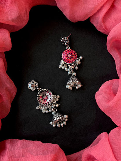 Hand Paited Top and Oxidized Jhumki Earring