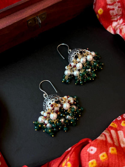 Stone Beaded Oxidized Ethnic Earring