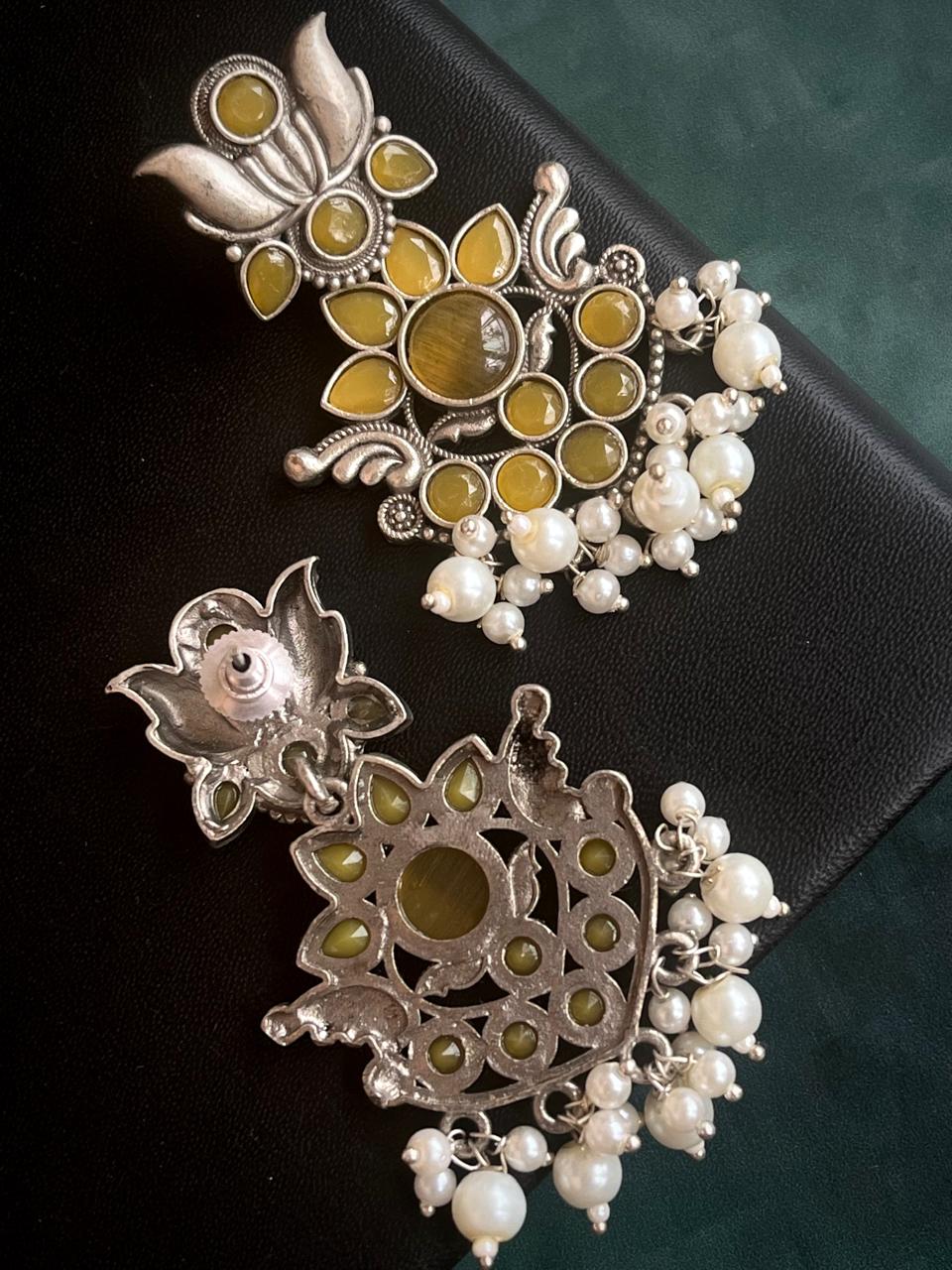 Monalisa Stone Beaded Silver Replica Partywear Earring