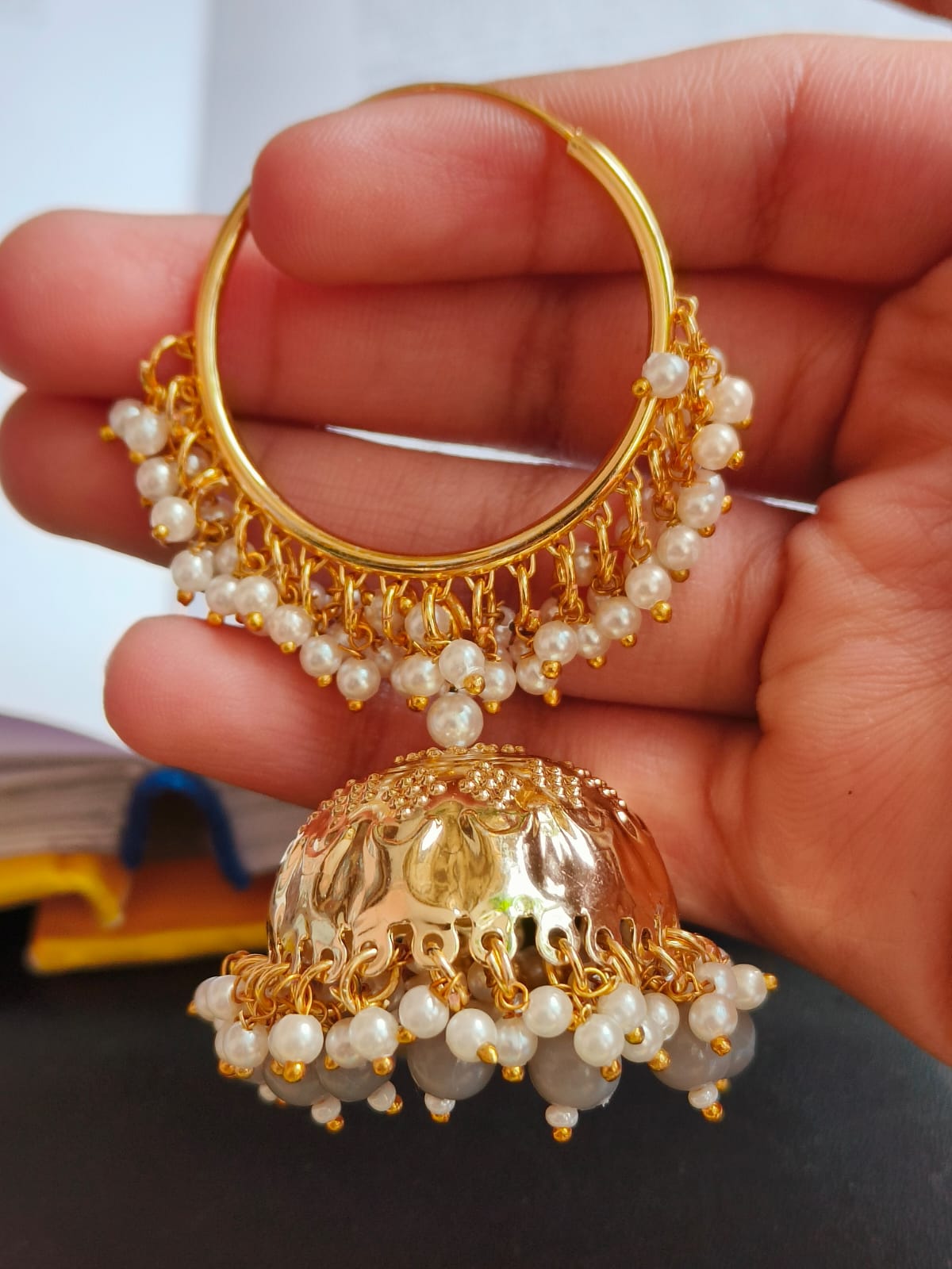Meenakari Golden Jhumki Beaded Hoop Earring