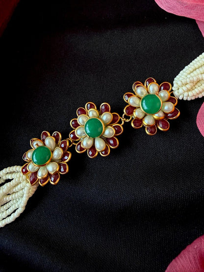Pachi Kundan Floral Pendant Beaded Choker Necklace