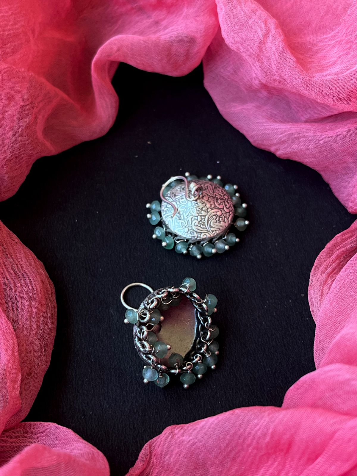 Glass Beads Oxidized Jhumki Earring