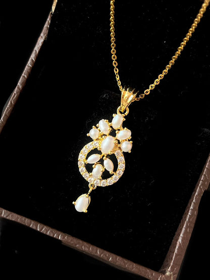 AD stone with Pearl Pendant Necklave with Earring set