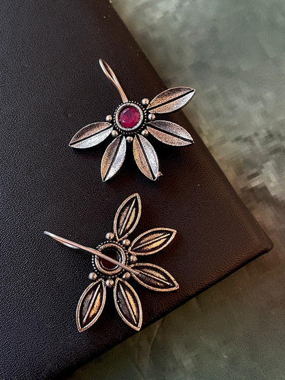 Half Flower Oxidized Ethnic Stud Earring