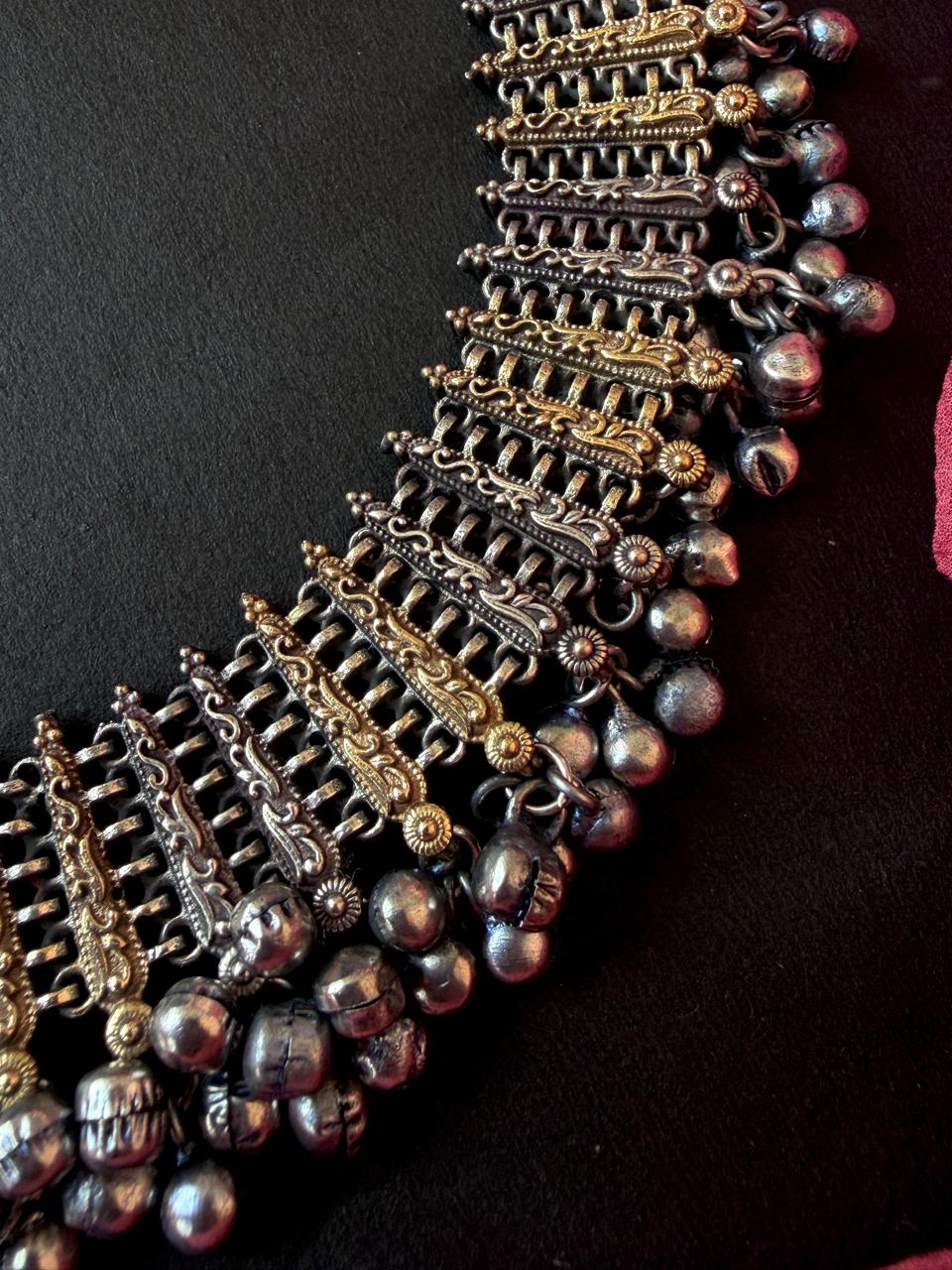Dual Tone Choker Necklace with Earring Set