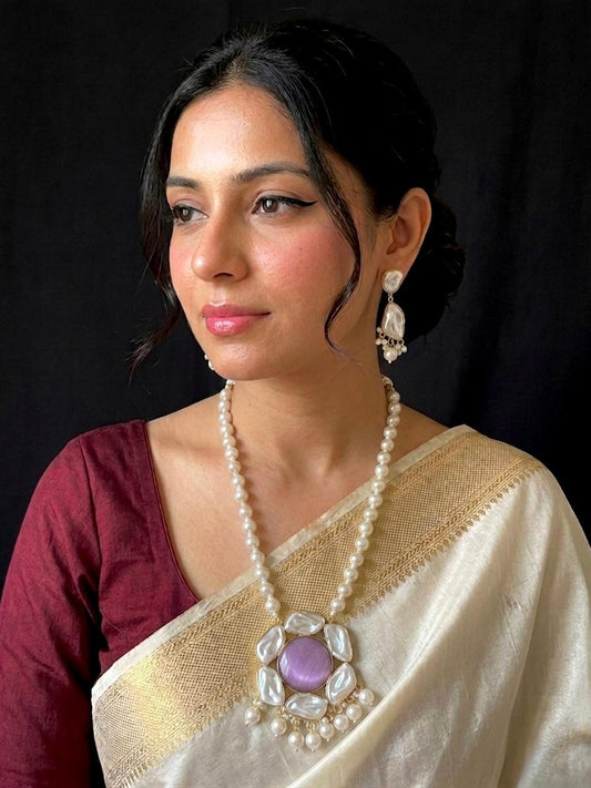 Monalisa Stone Shell Pearl Necklace with Earring set
