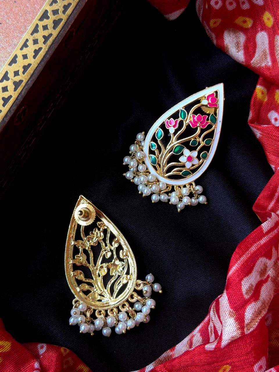 Meenakari Floral Beaded Long Stud Earring