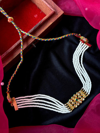 Kundan Pendant Pearl Mala Choker Necklace with Kundan earring set