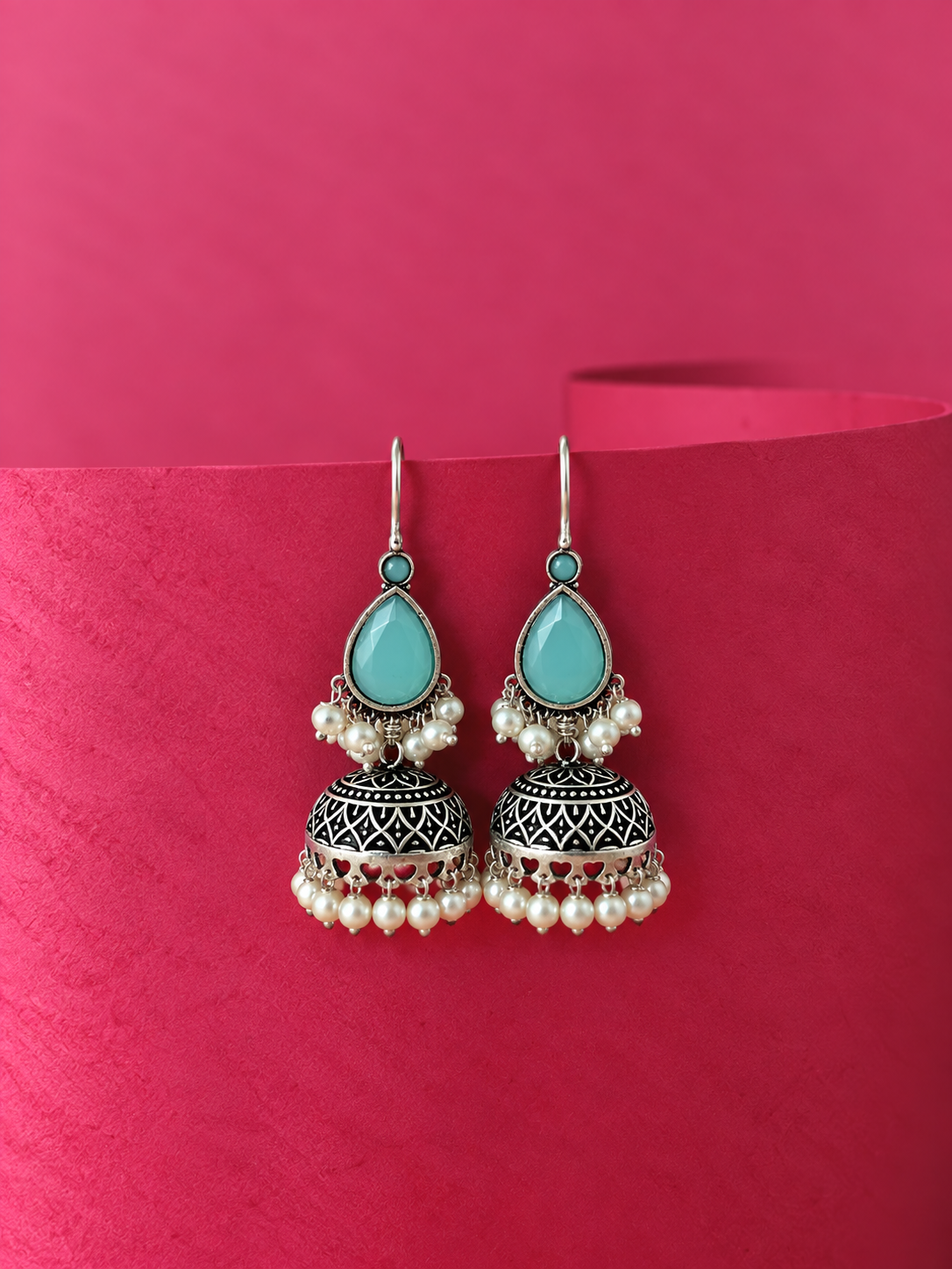 Monalisa Stone top with black polish jhumki Earring