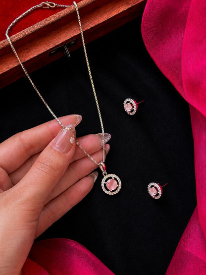 AD stone Pendant Chain Necklace with Earring set