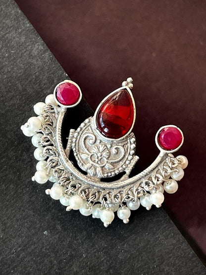 Silver Replica Chandbali Stud Earring with Monalisa Stone