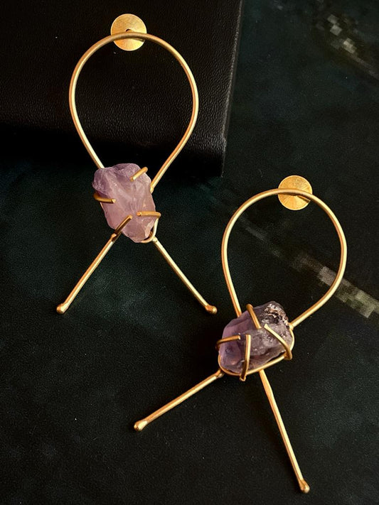 Natural Stone Golden Earring