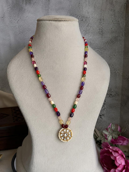 Pachi Kundan Pendant Navratan Mala