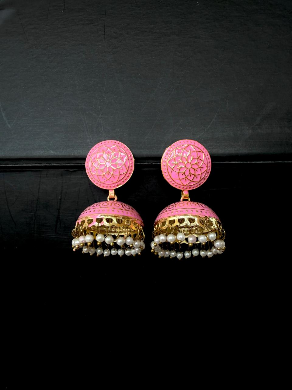 Meenakari Plain Colour Top Jhumki Earring
