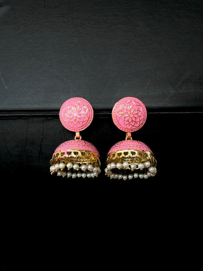 Meenakari Plain Colour Top Jhumki Earring