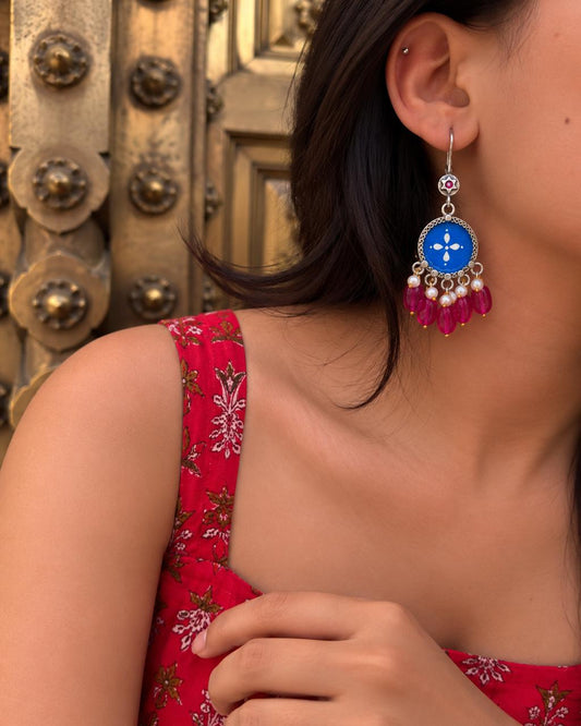 Hand Painted Top Stone Beaded Earring