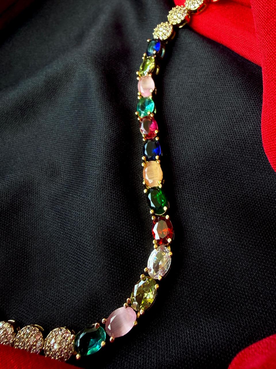 AD Stone Trendy Golden Choker with Earring Set