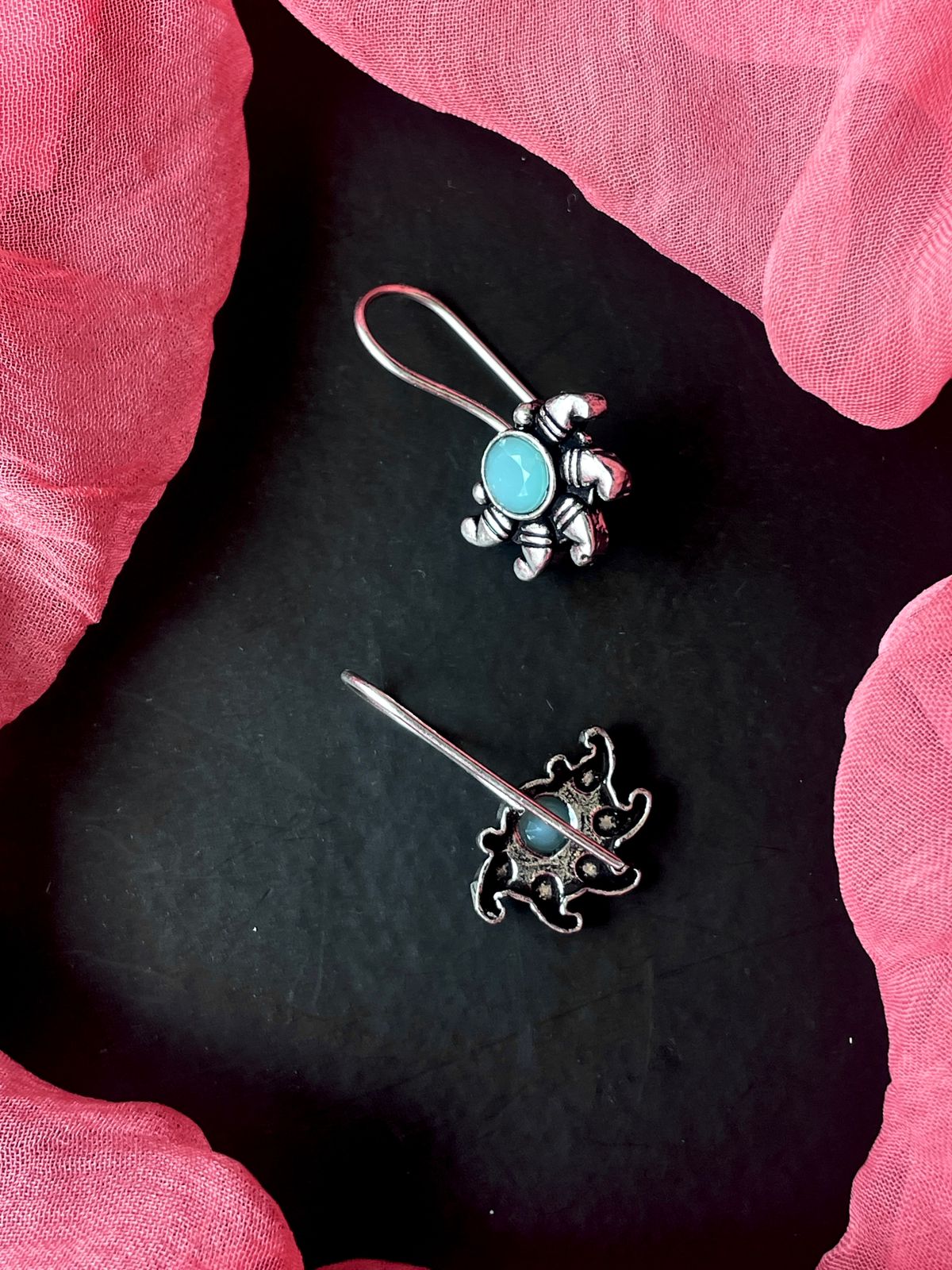 Monalisa Stone Oxidized Half Flower Small Earring