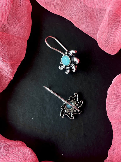 Monalisa Stone Oxidized Half Flower Small Earring