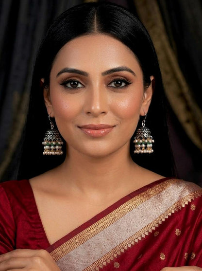 Stone Beaded Oxidized Ethnic Earring