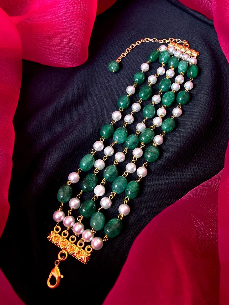 Stone Beads and Pearl Five Layered Bracelet