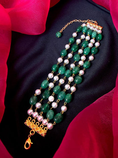 Stone Beads and Pearl Five Layered Bracelet