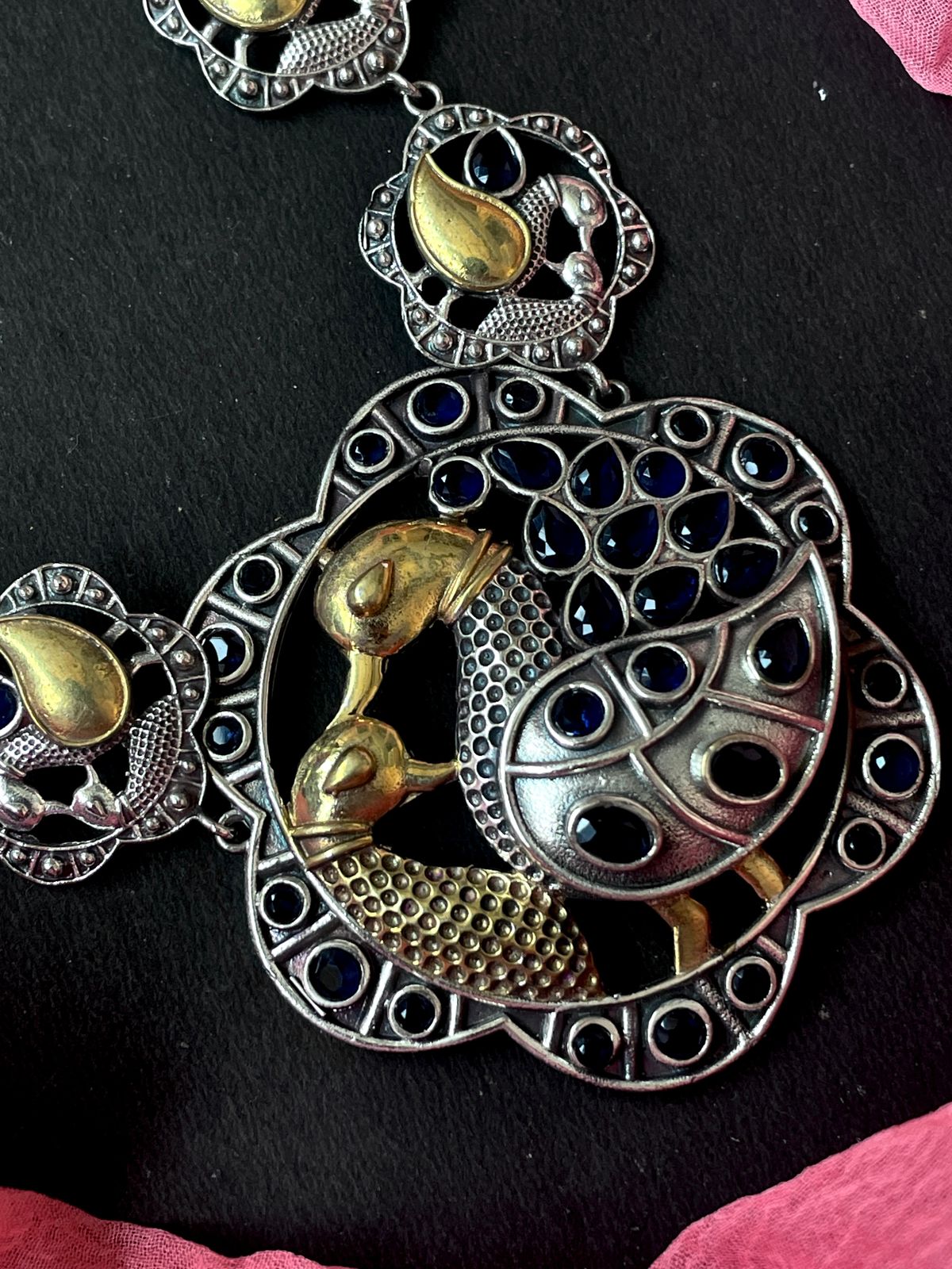 Dual Tone Long Partywear Necklace with Earring set