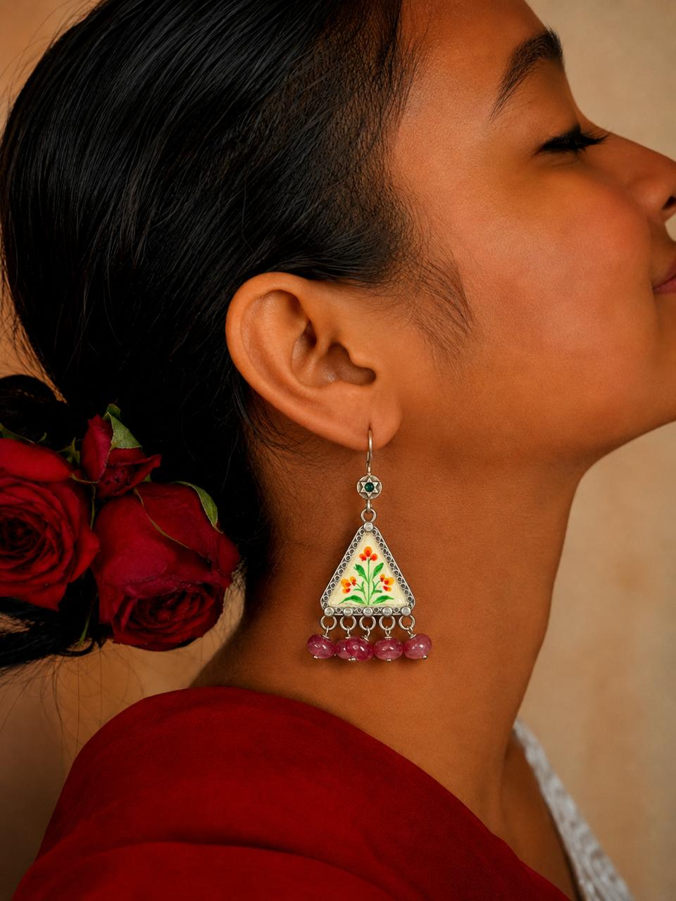 Hand Painted Top with Stones Earring