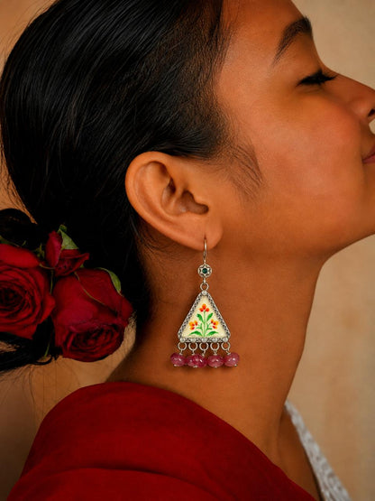 Hand Painted Top with Stones Earring