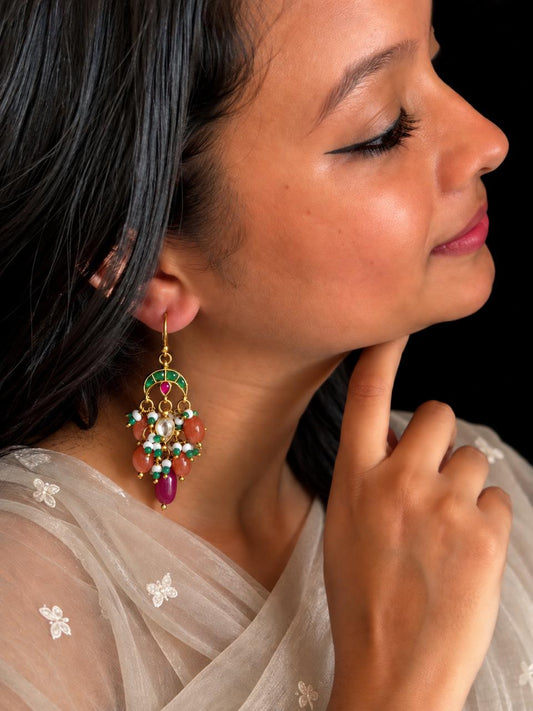 Pachi Kundan Stone Beaded Earring