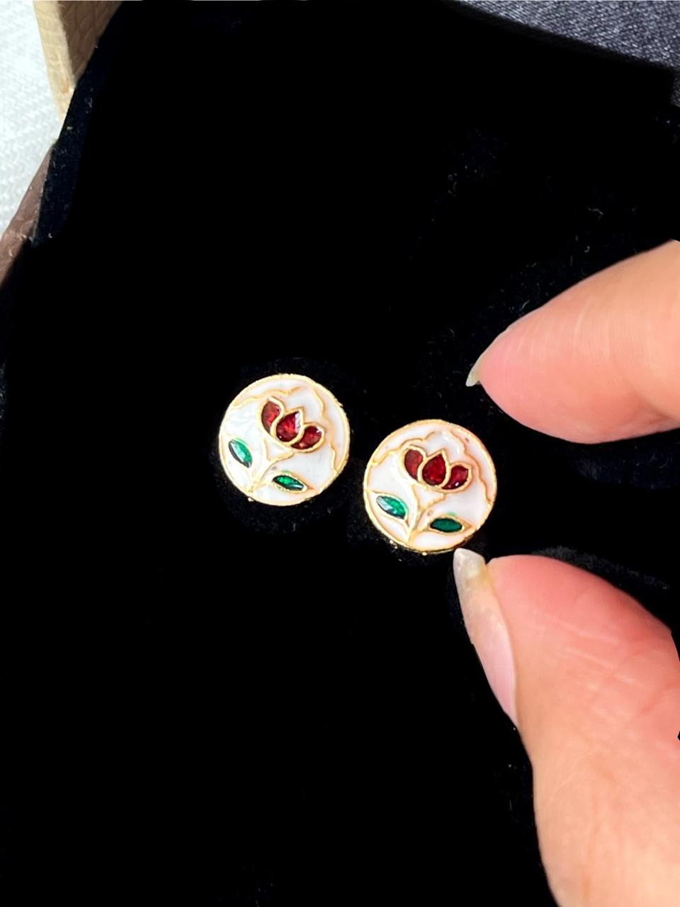 Meenakari Floral Print Small Stud Earring