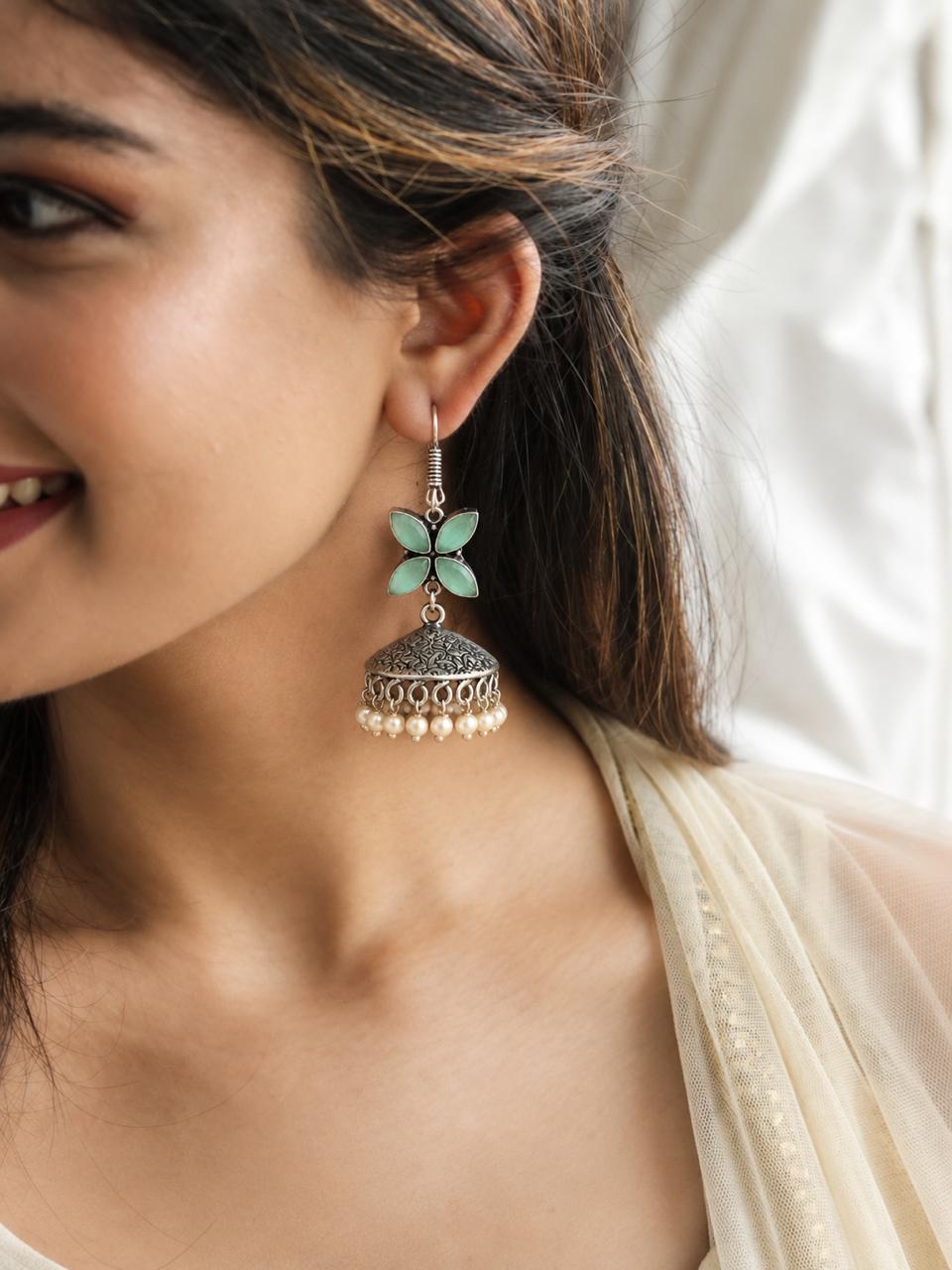 Monalisa Stone Top with Oxidized Jhumki Earring