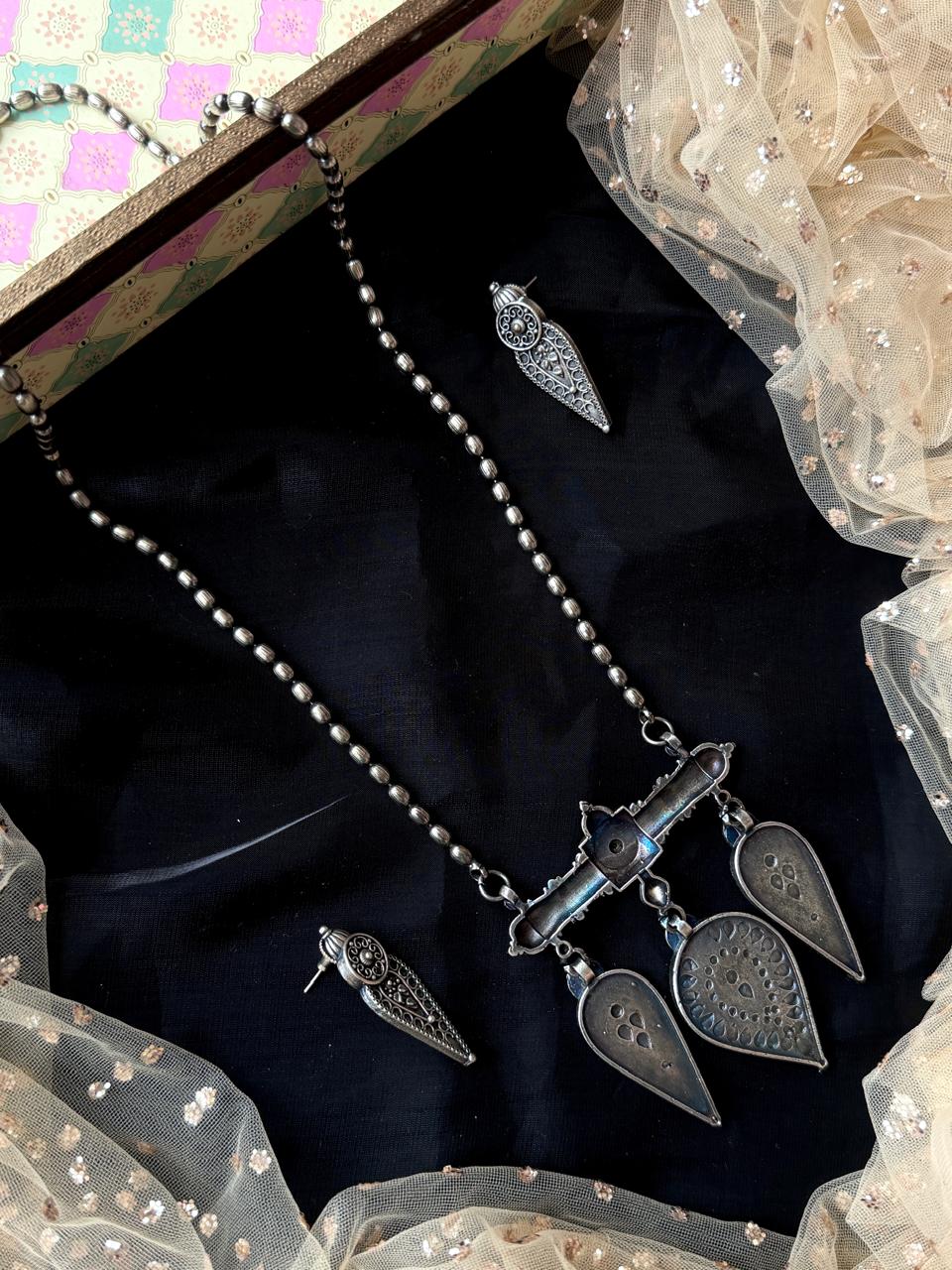 Oxidized Partywear Long Necklace with Earring set