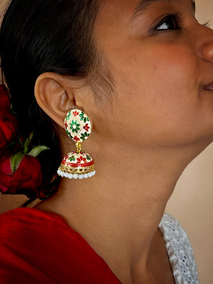 Meenakari Flower Print Top Jhumki Earring