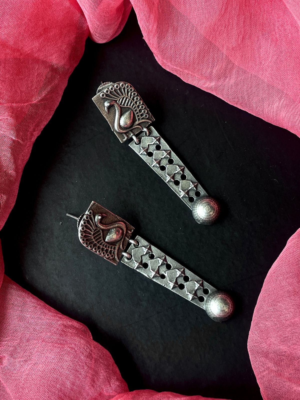 Black Polish Long Oxidized Earring