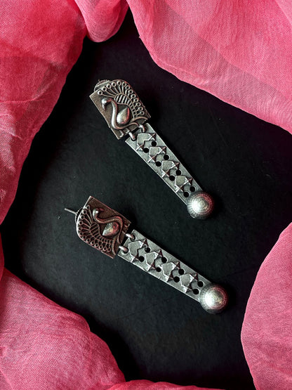 Black Polish Long Oxidized Earring