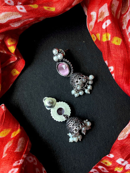 Monalisa Stone Oxidized Jhumki Earring