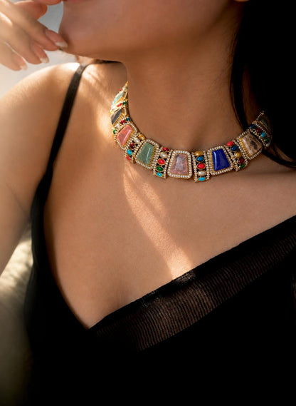 Monalisa Stone Partywear Choker Necklace with Earring Set