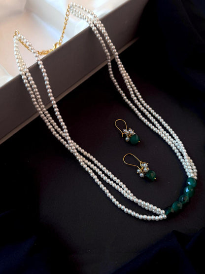 Semi Precious Stone with small shell Pearl Necklace with Earring set