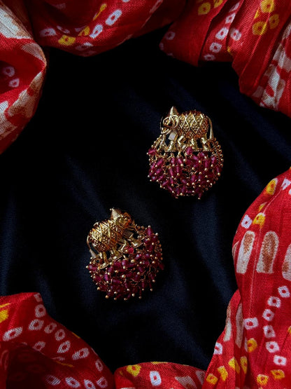 Partywear Beaded Golden Big Studs