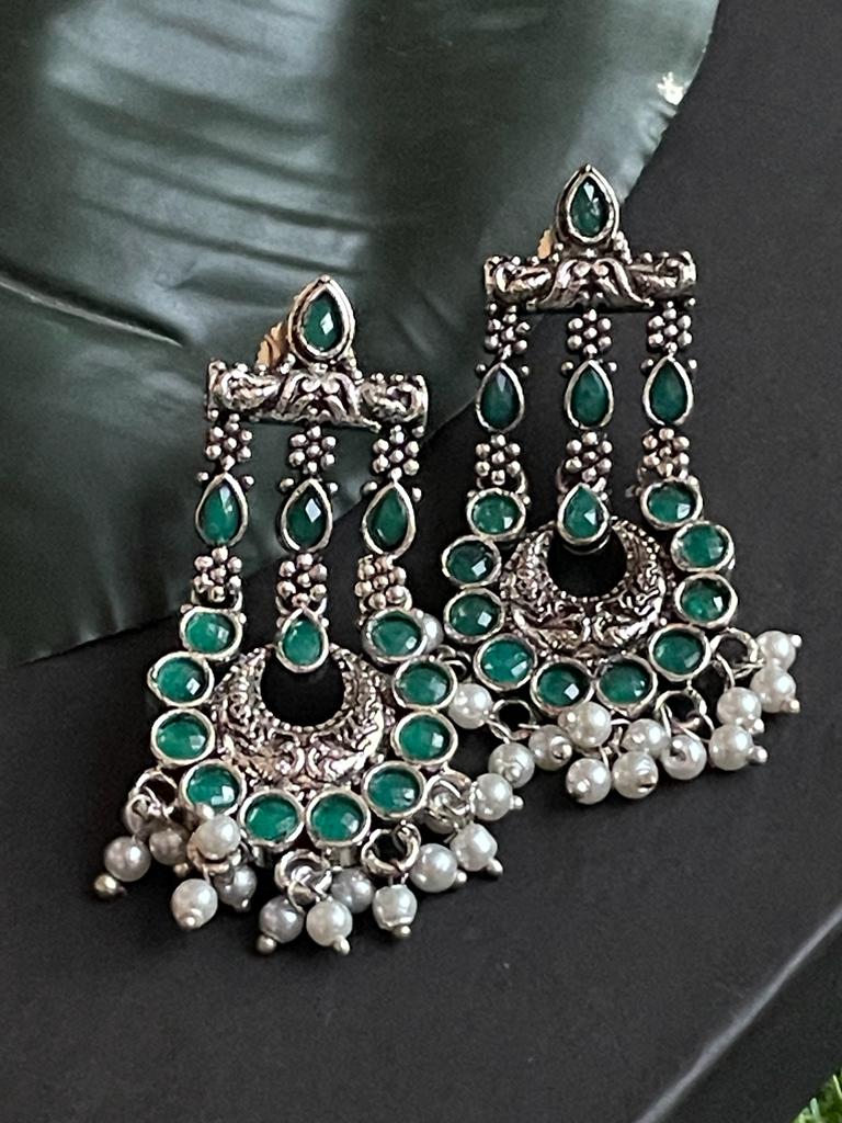 Oxidized Earrings with Stone work